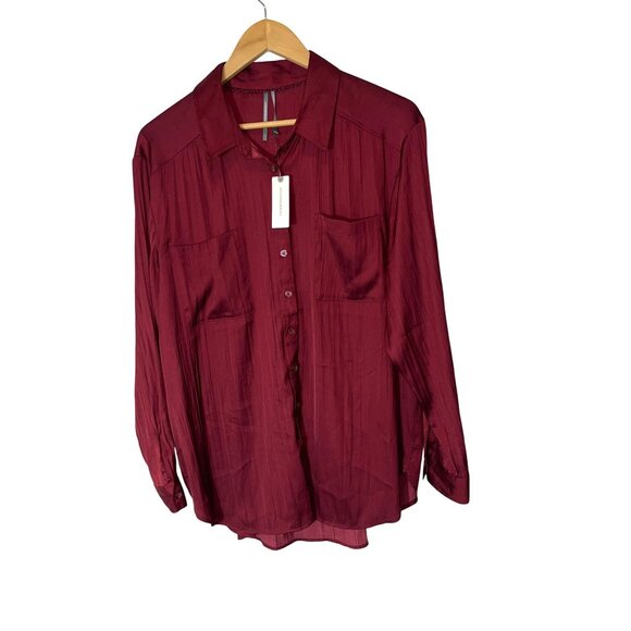 NWT Anthropologie Relaxed Button Down Shirt Wine Womens L Large - Picture 4 of 13